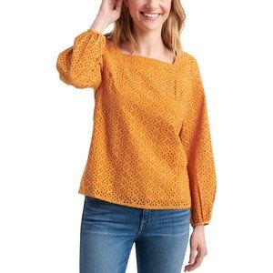 Lucky Brand Liane Eyelet Top Square Neck Marigold Size XL EUC L2400